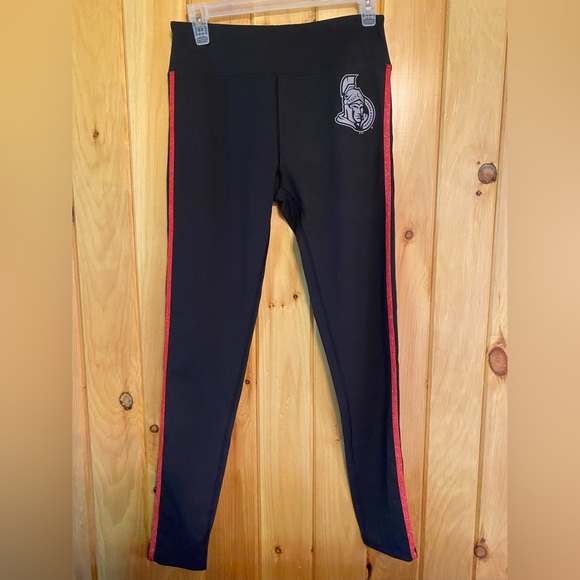 NHL Ottawa Senators Women’s Black Yoga Pants with Red Stripe and Logo - Picture 2 of 6
